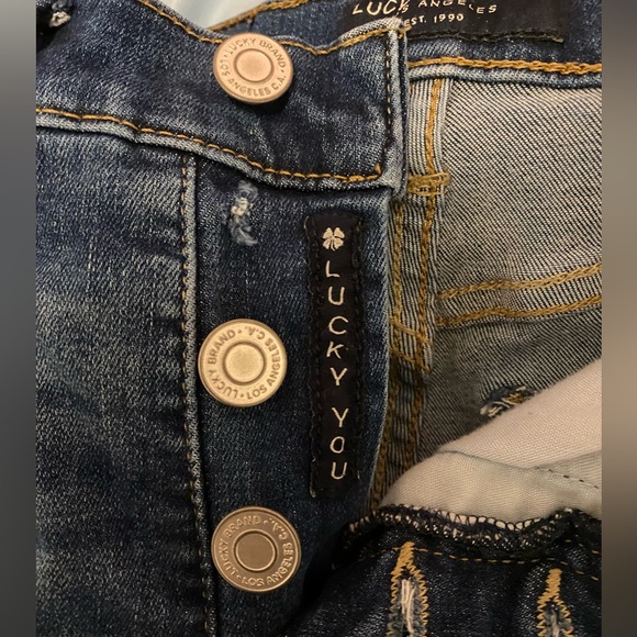 lucky brand petite skinny blue jean with distressed hem - Picture 3 of 4